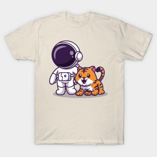 Cute Astronaut With Cute Tiger Cartoon T-Shirt